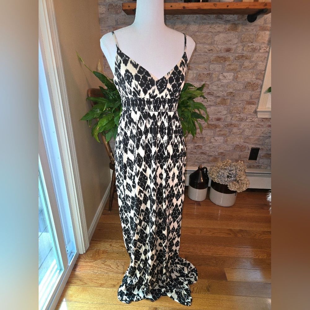 LOFT Black and Cream Printed Maxi Dress